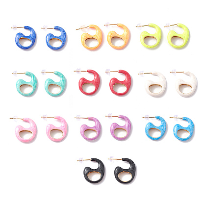 Brass Enamel Stud Earrings, Real 18K Gold Plated Num.6 Shape Jewelry for Women