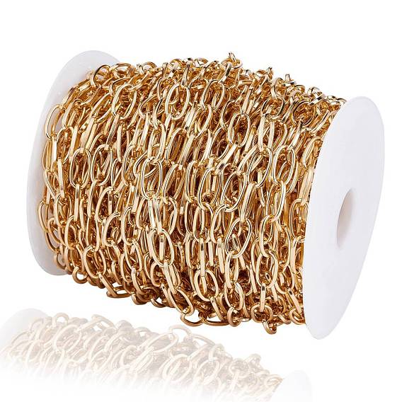 Aluminium Paperclip Chains, Flat Oval, Drawn Elongated Cable Chains, for DIY Jewelry Making, Unwelded, with Spools