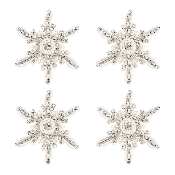 4 стеклянные аппликации со стразами в виде снежинок, аппликации из бисера ручной работы из ткани, костюм шляпа сумка украшение аксессуары