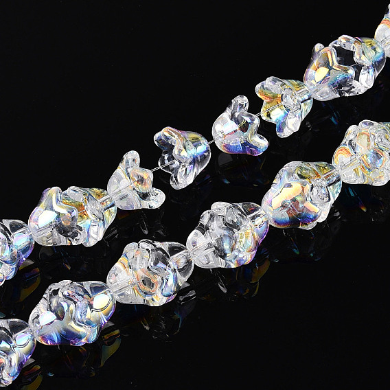 Electroplate Transparent Glass Beads Strands, Flower, AB Color Plated
