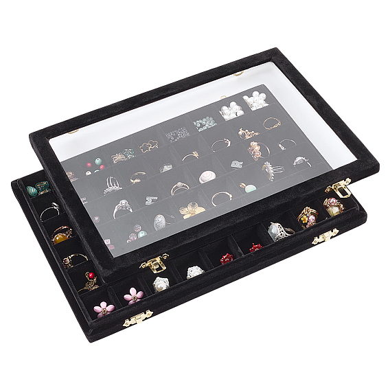 MDF Covered with Velvet Jewelry Grid Display Cases for Earrings Rings, with Clear Visible Window Lid, Rectangle