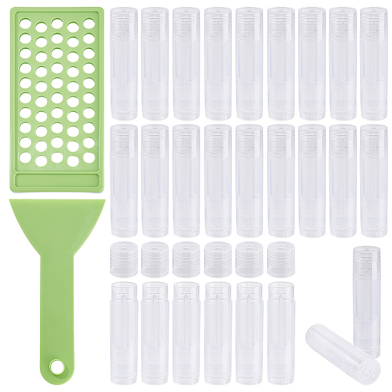 1 Пластиковый лоток для нанесения бальзама для губ с лопаточкой, прямоугольные, с 150шт. пустых пластиковых тюбиков от помады