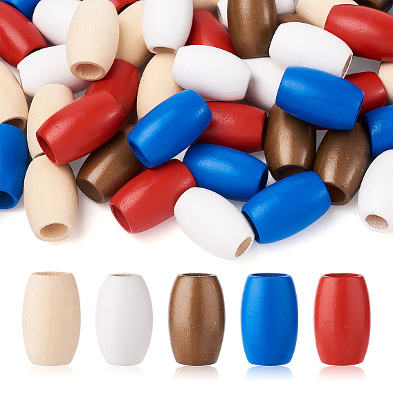 50 шт. 5 цветные бусины из натурального дерева, окрашенные аэрозольной краской, бусины с большим отверстием, баррель