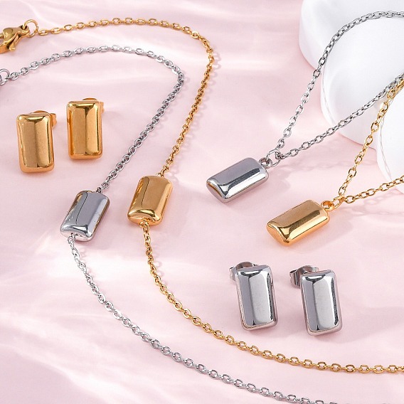 304 Устанавливает из нержавеющей стали, Ожерелье, Браслет, серьги, прямоугольные