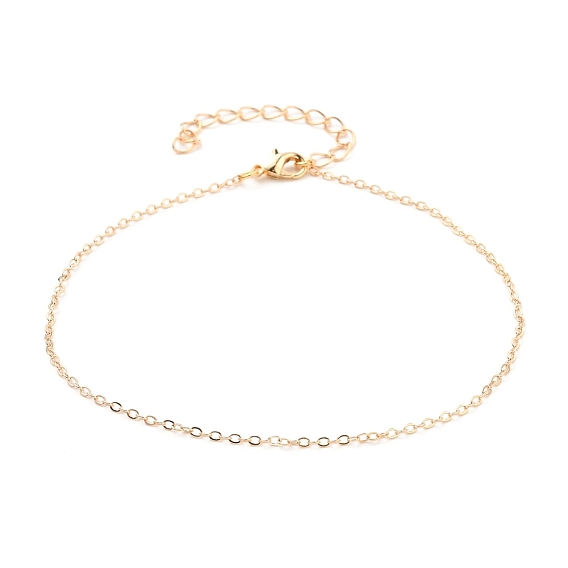 Brass Cable Chains Anklets, with Lobster Claw Clasps