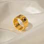 18K Gold Anti-Allergy Black Agate Ring with Textured Band - Non-Fading Hand Jewelry