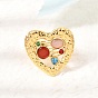 304 Stainless Steel Rhinestone Cuff Open Rings for Women, Heart, Ion Plating(IP)