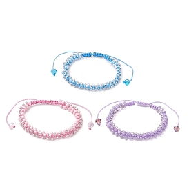 3Pcs 3 Colors Round Glass Seed Braided Bead Bracelets, Adjustable Nylon Cord Bracelets for Women