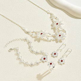 Комплекты из сплава цветочных браслетов, серег, ожерелий и колец для женщин