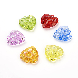 Прозрачные акриловые подвески, сердце, 38x36x11 мм, отверстие : 3 мм