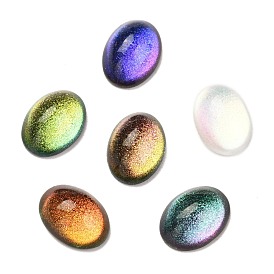  Glass Cabochons, with Glitter Powder, Oval