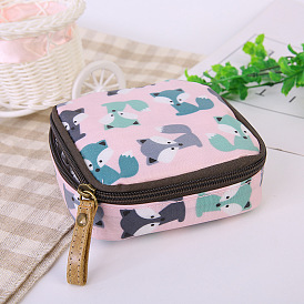 Fox Pattern Cloth Clutch Bags, Cute Wallet with Zipper for Women, Girl, Square