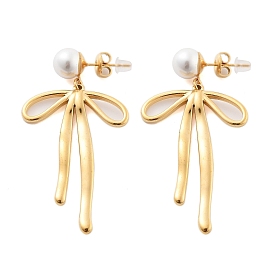 304 Stainless Steel ABS pearl Earrings, Bowknot