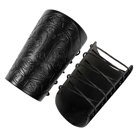Hammer Pattern Rectangle Imitation Leather Cuff Cord Bracelet, Adjustable Gauntlet Wristband Arm Guard for Men Women