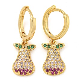 Rack Plating Brass Micro Pave Cubic Zirconia Pear Hoop Earrings, Cadmium Free & Lead Free