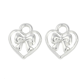 Rack Plating Alloy Pendants, Lead Free & Cadmium Free, Heart Shape with Bowknot Charms