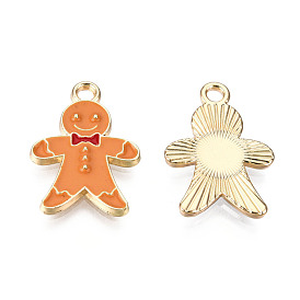 Alloy Enamel Pendants, for Christmas, Light Gold, Gingerbread Man