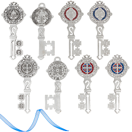 Большие подвески из сплава в тибетском стиле, Святой Бенедикт Нурсийский в форме ключа, с лентой из органзы