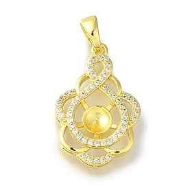 Rack Plating Brass Micro Pave Clear Cubic Zirconia Pendant Settings, Lead Free & Cadmium Free, Long-Lasting Plated, Flower