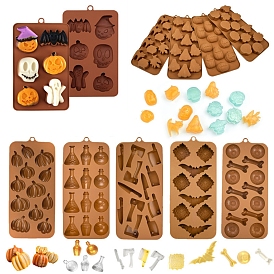 Moldes de silicona de grado alimenticio para galletas con temática de halloween diy, botella/calabaza/luna