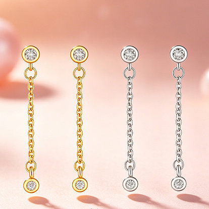 Pendientes colgantes de latón con circonitas cúbicas engastadas para mujer, rondo