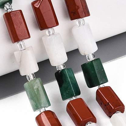 Нити бусин из натурального фуксита, красной яшмы и радужного лунного камня, колонка