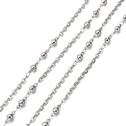 304 Stainless Steel Decorative Rolo Chains, Belcher Chain, Soldered, with Round Bead