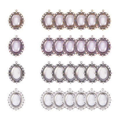 Tibetan Style Alloy Flat Oval Pendant Cabochon Settings and Clear Oval Glass Cabochons