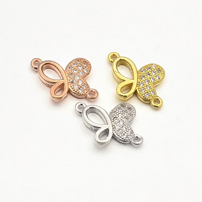 CZ Brass Micro Pave AAA Cubic Zirconia Butterfly Links, Lead Free & Nickel Free & Cadmium Free, 10x13x2mm, Hole: 1mm