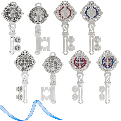 Большие подвески из сплава в тибетском стиле, Святой Бенедикт Нурсийский в форме ключа, с лентой из органзы