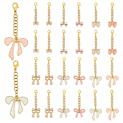 36 шт. 12 стили подвески-бантики из сплава с эмалью, с карабинами-карабинами и цепочками 304 из нержавеющей стали, золотые