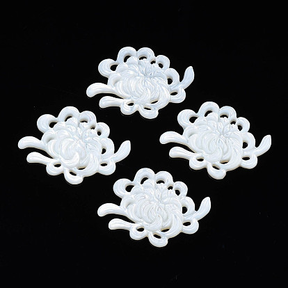 Cabochons naturelles de coquillages blancs, fleur