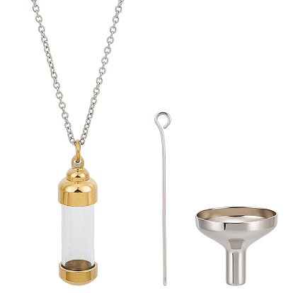 DIY кулон ожерелья делая наборы, включая подвески в виде стеклянных бутылок-урн из нержавеющей стали., 316 Цепочки из нержавеющей стали, ожерелья и мини-воронки
