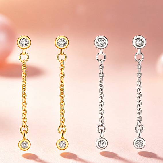 Brass Pave Cubic Zirconia Stud Dangle Earrings for Women, Round