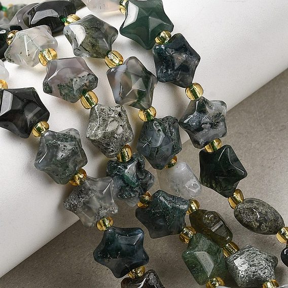 Природные моховой агат бисер нитей, звезда, с бисером