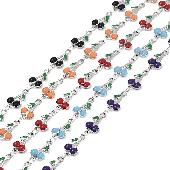 304 цепи из нержавеющей стали с эмалированными вишневыми звеньями, с катушкой, пайки, цвет нержавеющей стали