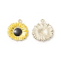 Alloy Pendants, with Enamel, Flower/Daisy, Light Gold, Black, 28.5x26x2.5mm, Hole: 2.5mm