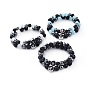 Couple Stretch Bracelets, with Cat Eye, Natural Agate, Non-Magnetic Synthetic Hematite and 304 Stainless Steel Enamel Beads, with Burlap Bags