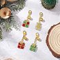 4Pcs Christmas Gift Handmade Glass Seed Beads Pendant Decoraitons, with Iron Bell Charms and Alloy Lobster Claw Clasps, Golden