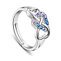 SHEGRACE Perfect Design 925 Sterling Silver Finger Ring, Heart in Infinity with Half Violet AAA Cubic Zirconia and Half Blue AAA Cubic Zirconia, 17mm