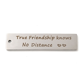 201 Stainless Steel Big Pendants, Rectangle with Word Friendship Charms