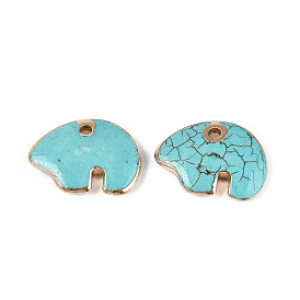 Подвески в виде медведей зуни из окрашенной синтетической бирюзы, с золотым латунным краем