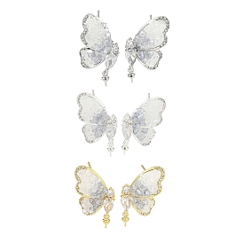 Brass with Enamel with Cubic Zirconia with Crystal Stud Earring with 925 Sterling Silver Pins, Butterfly