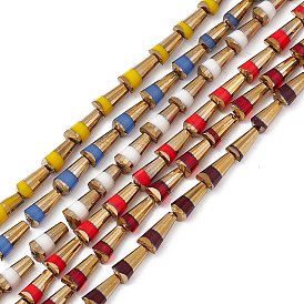 Electroplate Glass Beads Strands, Half Golden Plated, Faceted Cone