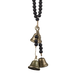 Iron Witch Bell & Alloy Key Pendant Decorations, Wood Beads Door Hanging Ornaments