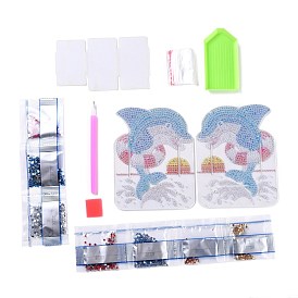 5D DIY Dolphin Pattern Animal Diamond Painting Pencil Cup Holder Ornaments Kits, with Resin Rhinestones, Sticky Pen, Tray Plate, Glue Clay and Acrylic Plate