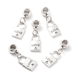 Alloy European Dangle Charms, Large Hole Beads, Lock with Word Love