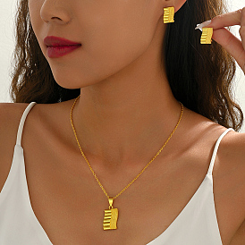 Комплект из латунного прямоугольного кулона и серег-гвоздиков для женщин