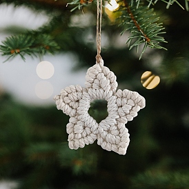Christmas Theme Handmade Cotton Weave Star Pendant Decorations, for Christmas Tree Hanging Ornaments