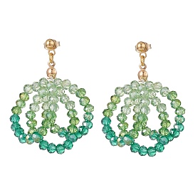 Boucles d'oreilles pendantes en forme d'anneau tressé en graines de verre, plaqué or 304 bijoux en fil d'acier inoxydable pour femmes